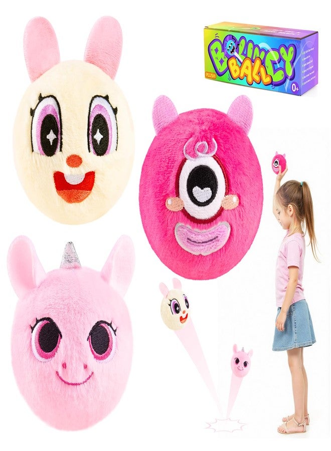 ZOOJOY 3 Pcs Plush Bouncy Balls for Toddlers, 3In High Bounce Baby Toys Featuring Easter Bunny, Unicorn & Monster, Easter Basket Stuffers Gifts for Girls Boys 6M+ Outdoor Indoor Slient Furry Balls - Image 1