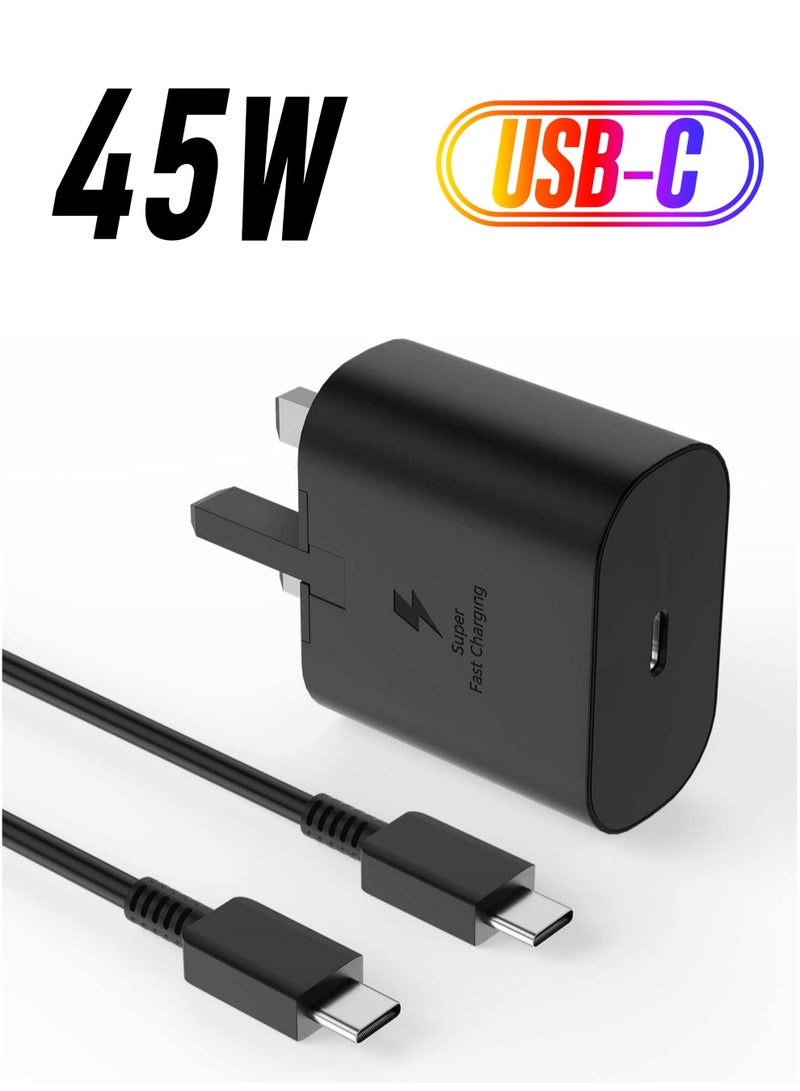 بيوينتي شاحن شحن USB C فائق السرعة بقدرة 45 واط مع كابل 1 متر - متوافق مع S25 S24 S23 S22 S21 S20 Ultra، S24+ S23+ S22+ S21+، A53، A15، A54، Fold، Flip - محول طاقة من النوع C، - Image 1