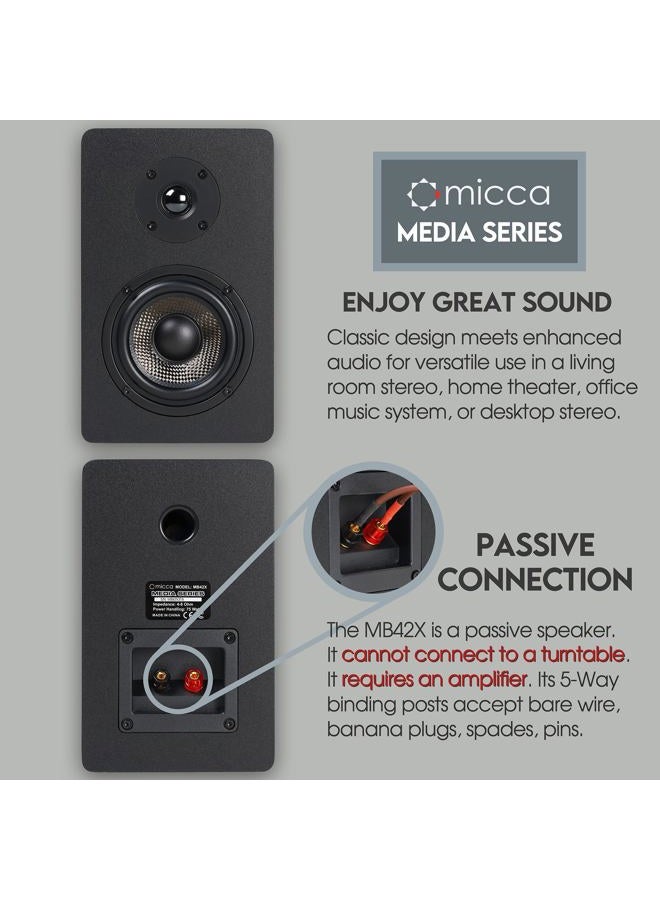 Micca MB42X Bookshelf Speakers With 4-Inch Carbon Fiber Woofer and Silk Dome Tweeter (Black, Pair) - Image 2