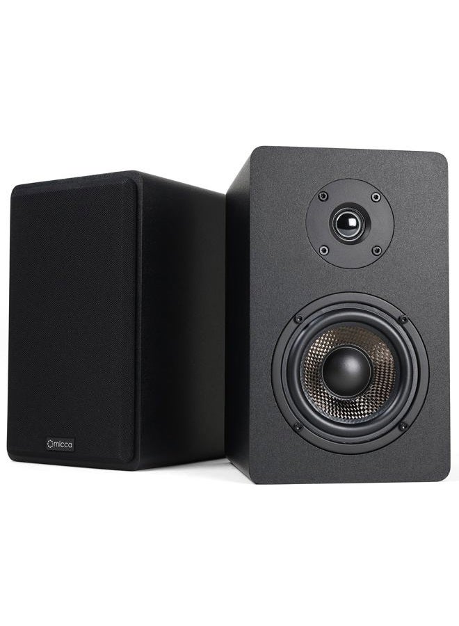 Micca MB42X Bookshelf Speakers With 4-Inch Carbon Fiber Woofer and Silk Dome Tweeter (Black, Pair) - Image 1