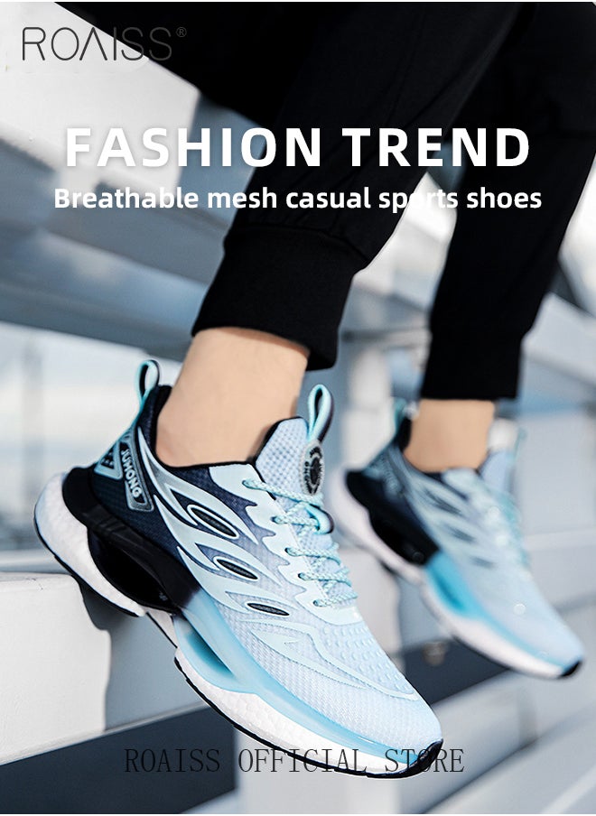 roaiss - Casual Mesh Breathable Sports Shoes for Men Lace up Shock Absorbing Elastic Wear Resistant Sneakers Men's Stylish Gradient Color Soft Sole Lightweight Basketball Shoes Colorblock Running Shoes Blue Black - Image 1