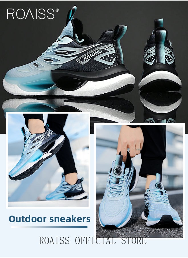 roaiss - Casual Mesh Breathable Sports Shoes for Men Lace up Shock Absorbing Elastic Wear Resistant Sneakers Men's Stylish Gradient Color Soft Sole Lightweight Basketball Shoes Colorblock Running Shoes Blue Black - Image 1