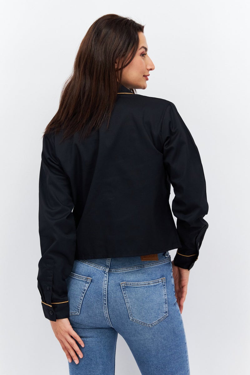 Dickies Women Spread Collar Long Sleeves Brand Logo Tops, Black - Image 4