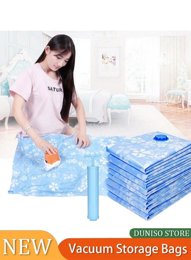Loquat 10 Vacuum Storage Bags with Hand Pump, Reusable Space Bags Vacuum Seal Bags for Clothes, Clothing, Comforters and Blankets Blue - Image 1