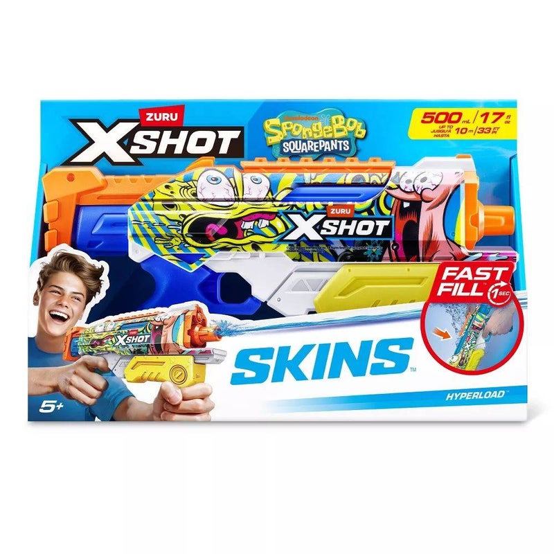 X-Shot Skins SpongeBob SquarePants Hyperload Fast-Fill Water Blaster (500 ml, Yellow/Blue/Orange) - Image 1