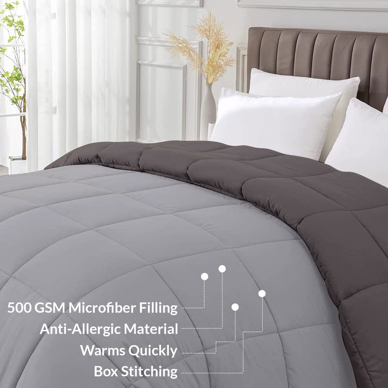 Razzai 500 GSM Winter Comforter Premium Collection Quilted Revesible Comforter (90" x 90" Inches/228cm x 228cm) - Queen Size | Silver/Dark Grey - Image 5