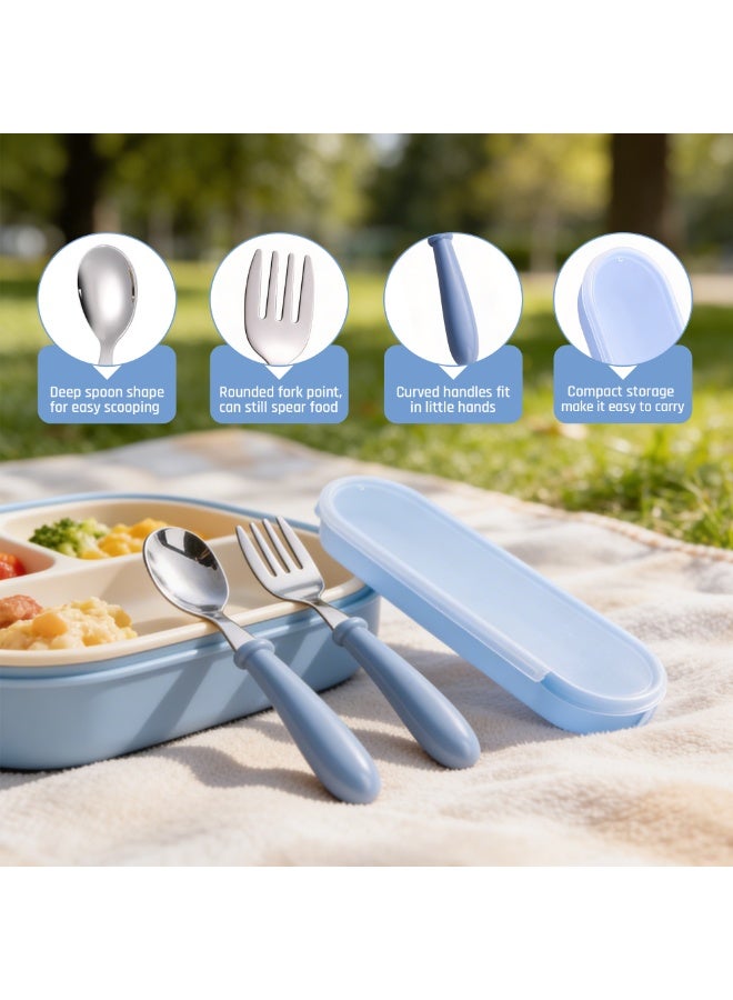 Beram Children Cutlery Set Utensils Set 2 PCS Kids Cutlery Set Baby Spoon Spoon and Fork Portable Tableware with Plastic Case 304 Stainless Steel BPA Free Dishwasher Safe Blue - Image 4