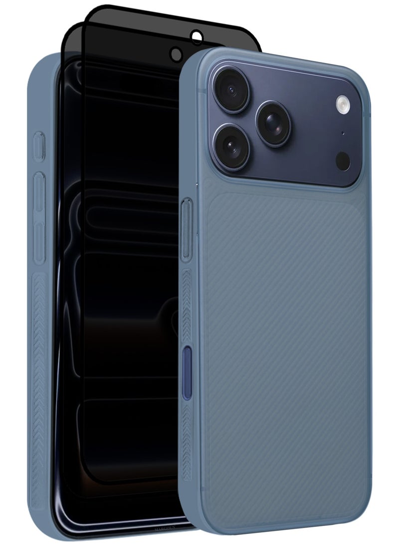 CATANES 3Packs Case Cover for iPhone 17 Pro Max, Air Skin Line Design Back Cover, Sturdy Durable Ultra-Thin Case, Drop Protection Cover Clear with Two Privacy Screen Protectors - Light Blue