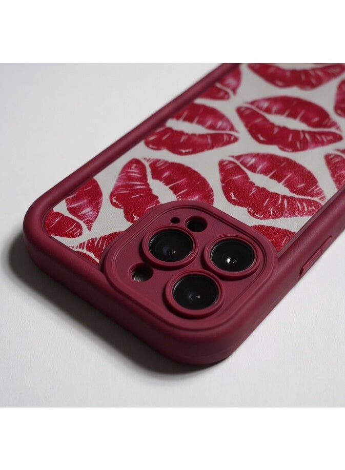 Pattern Print Protective Back Case for iPhone 16 Pro Max - Burgundy Lips - Image 1