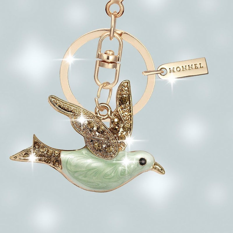 Monnel Bling Crystal Green Bird Keychain with Pouch Bag MZ895-1 - Image 2