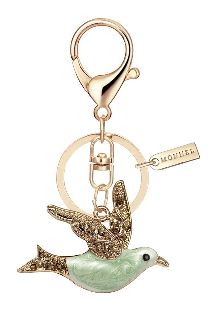 Monnel Bling Crystal Green Bird Keychain with Pouch Bag MZ895-1 - Image 1