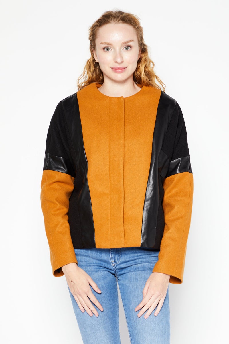 DKNY Women Colorblock Softshell Jacket, Brown  - Image 1