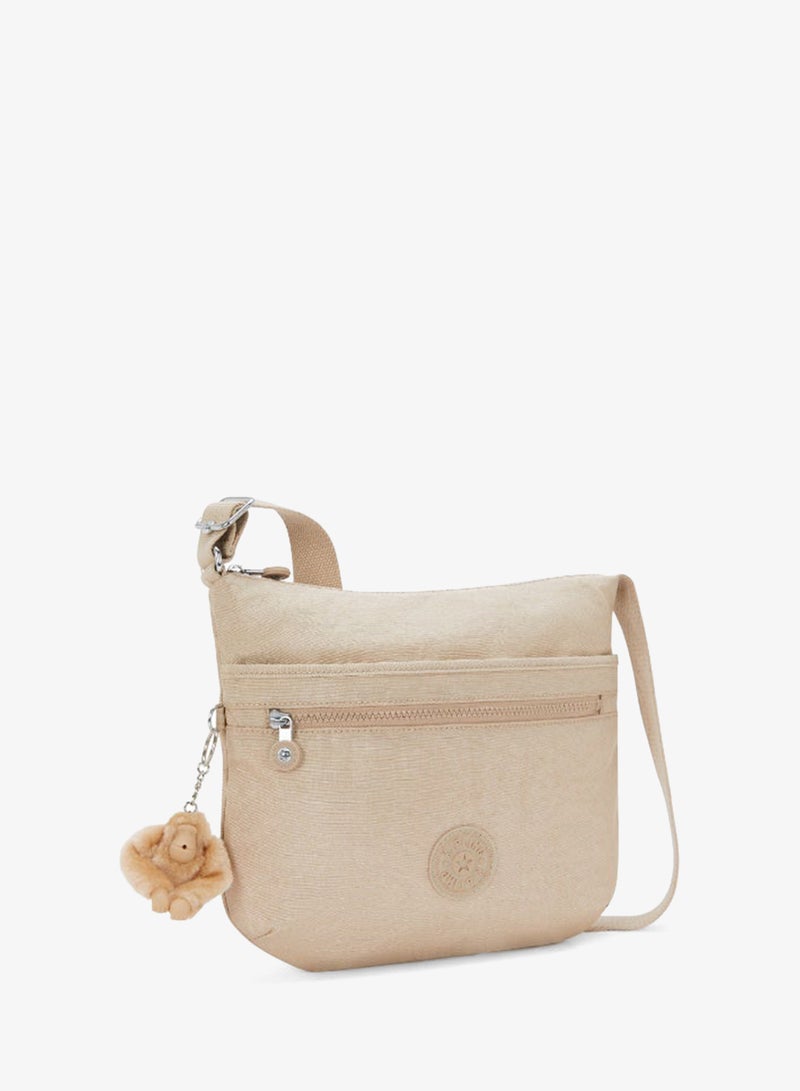 kipling Arto Medium Shoulder Bag Across Body Sparkled Beige - Image 4