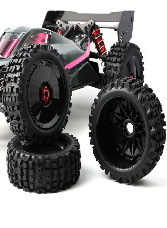 ZRRC Preglued 1/8 Scale RC Buggy Truggy Tires & Wheels Set 17mm Hex Wheels Tyres- All-Terrain Deep Tread, Compatible with 1/8 Arrma Typhon, Losi, Team Associated, HPI (black rims) - Image 4