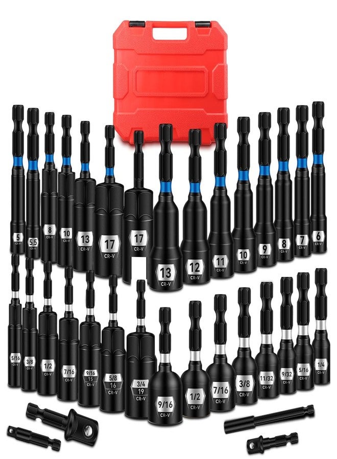 BLACKROBOT Impact Magnetic Nut Driver Set, 34-Piece Metric & SAE Driver Bit Set, Deep Nut Driver Set, 1/4'' Quick Change Cr-V Steel Hex Nut Drivers with Sturdy Tool Box - Image 1