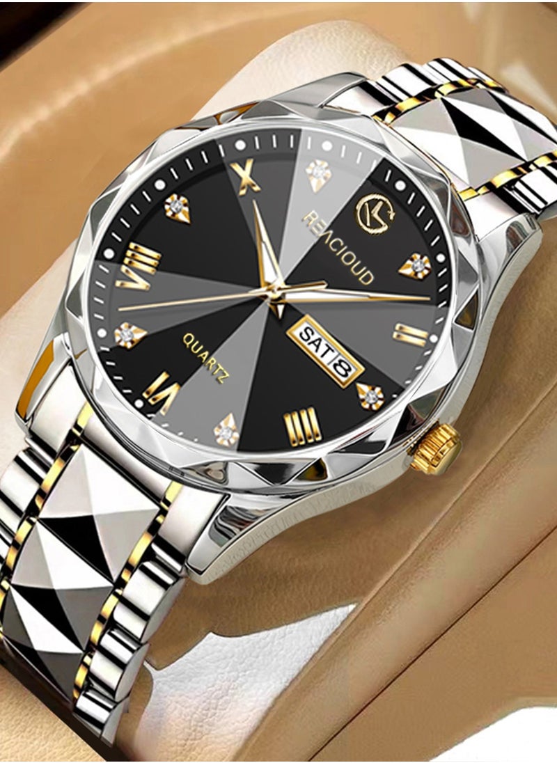 REACLOUD Watches for Men Fashion Stainless Steel Quartz Analog Water Resistant Watch  - Image 1