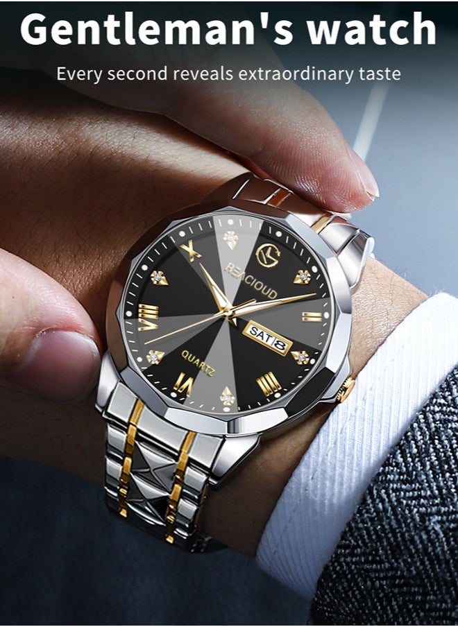 REACLOUD Watches for Men Fashion Stainless Steel Quartz Analog Water Resistant Watch  - Image 2
