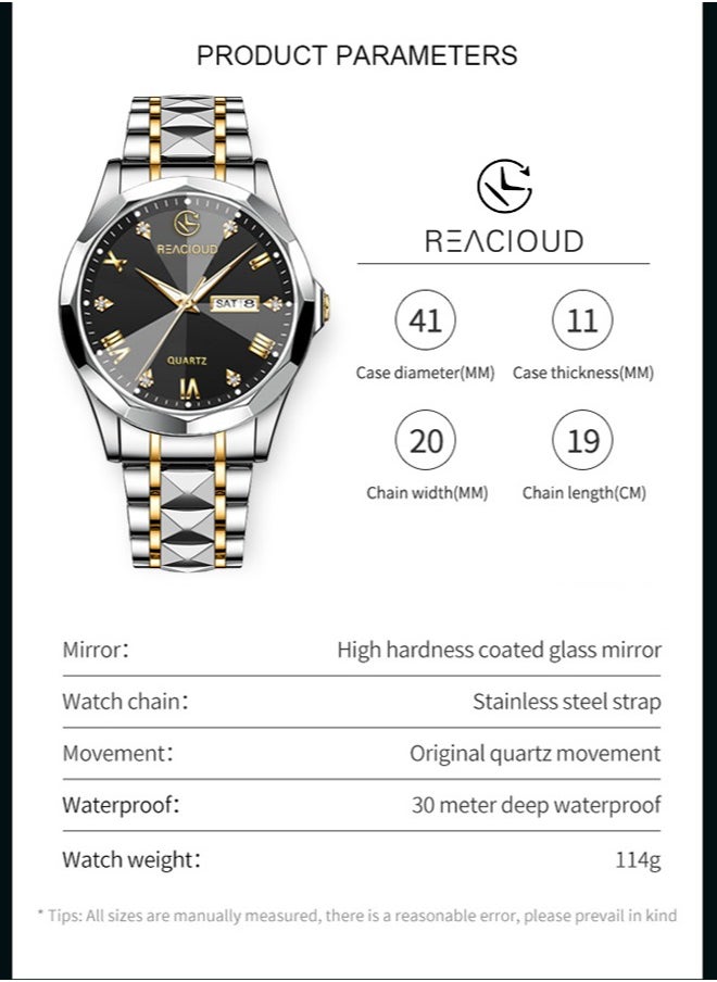 REACLOUD Watches for Men Fashion Stainless Steel Quartz Analog Water Resistant Watch  - Image 3