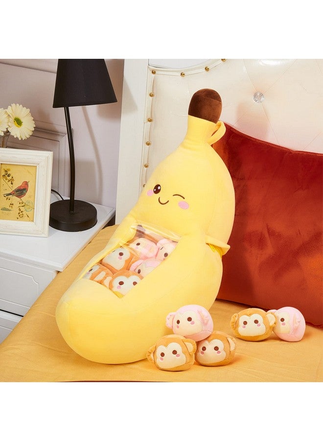 Lewtemi Cute Throw Pillow Stuffed Banana Toys Kawaii Banana Plush Avocado Stuffed Animal Carrot Removable Fluffy Creative Gifts Cat Paw Dinosaur For Teens Adults Birthday Wedding Party Supplies (Banana) - Image 1