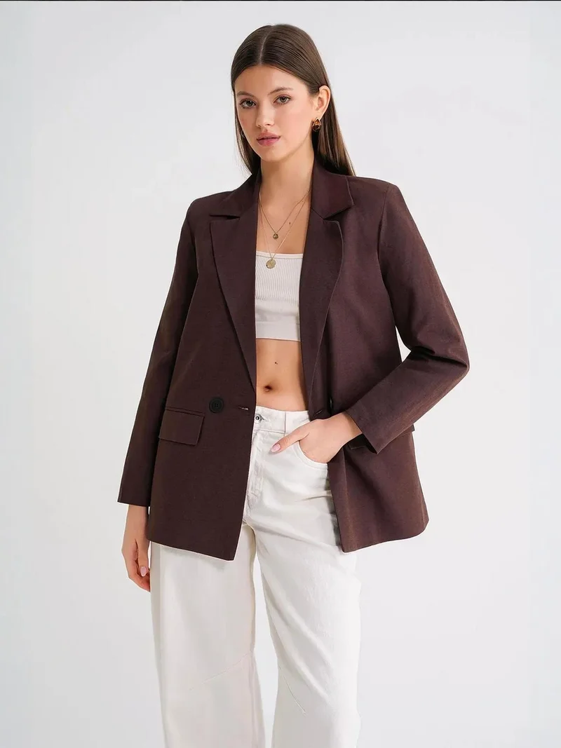 MixRay Mixray Linen Blend Buttoned Blazer Jacket