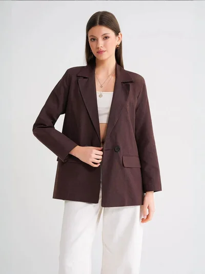 ميكسراي جاكيت بليزر ميكسراي بياقة وأزرار من مزيج الكتان