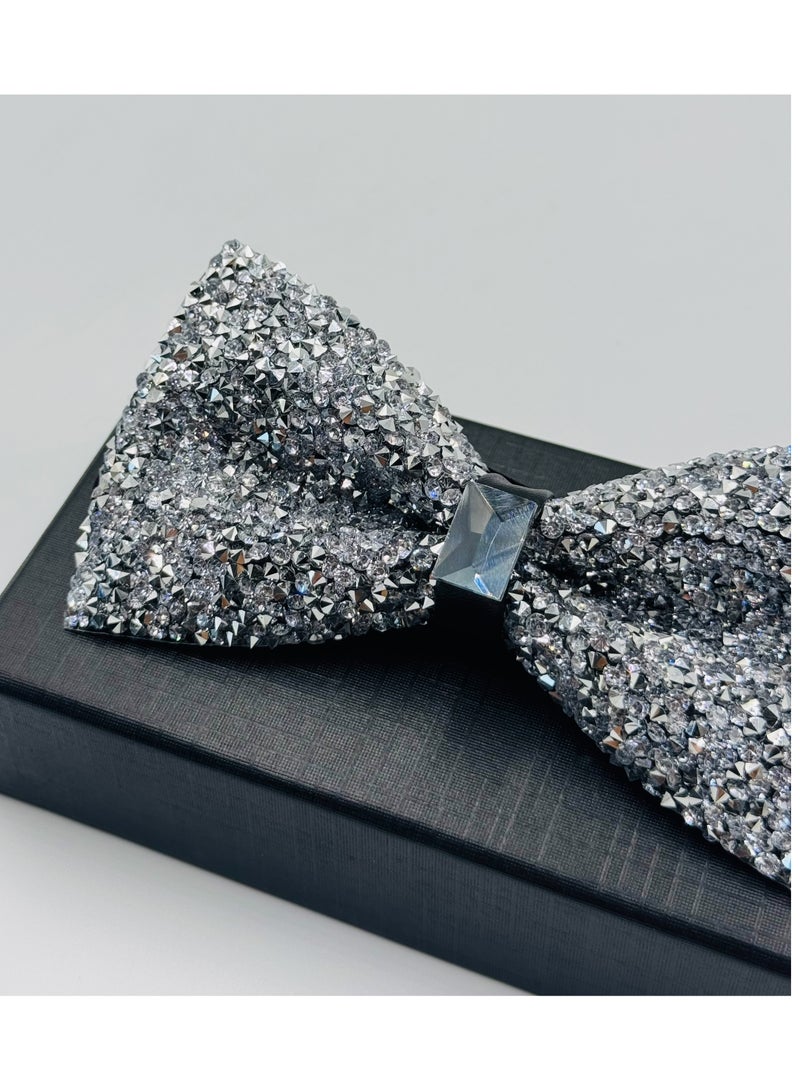 House Of Tailors Shine Bright with Our Silver Stone Bow Tie - Image 1