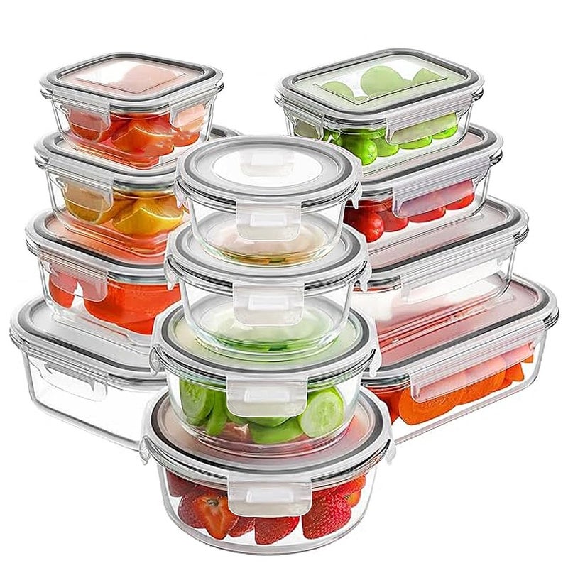 RFAQK 24 Pack Airtight Glass Food Storage Containers  Leakproof Meal Prep Containers Oven  Freezer Safe