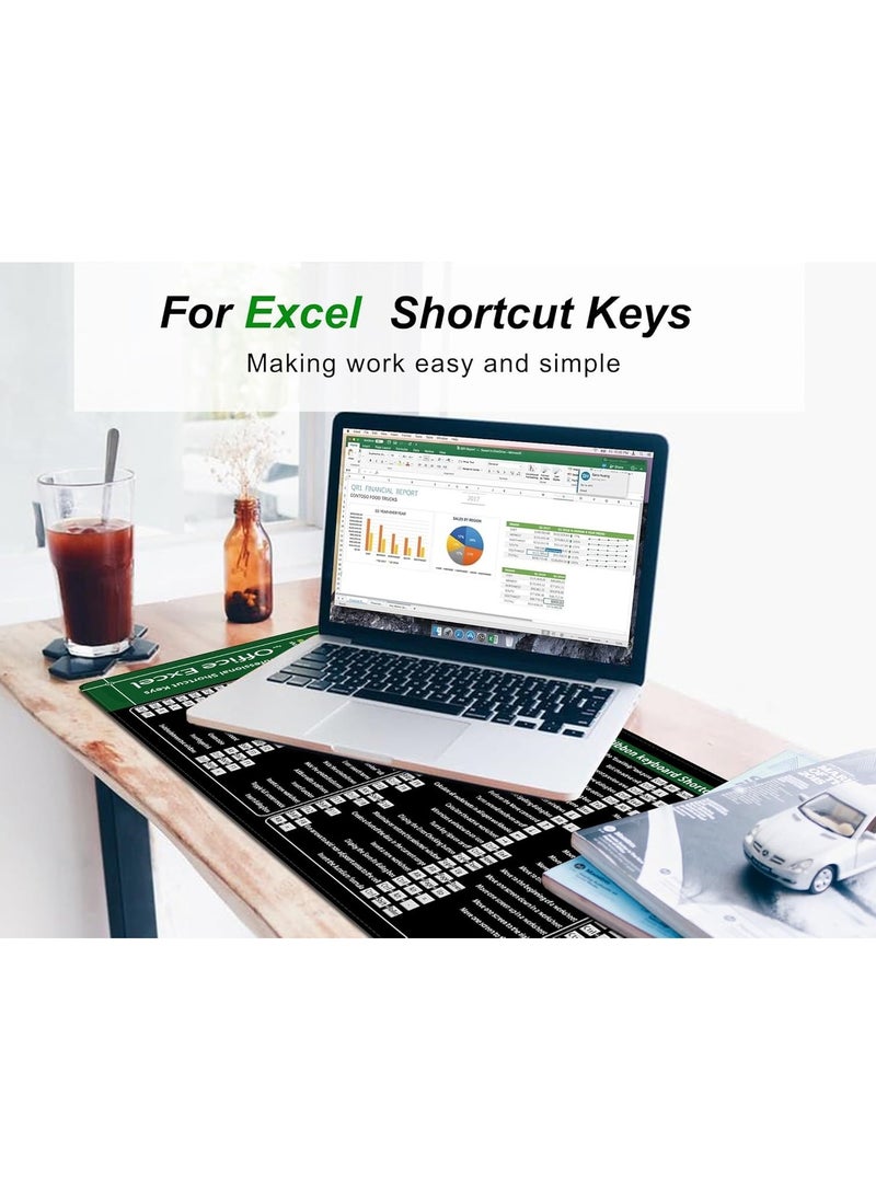 Large Mouse Pad XL, office shortcut extended computer desk mat with stitched edges for Excel, 900x300mm