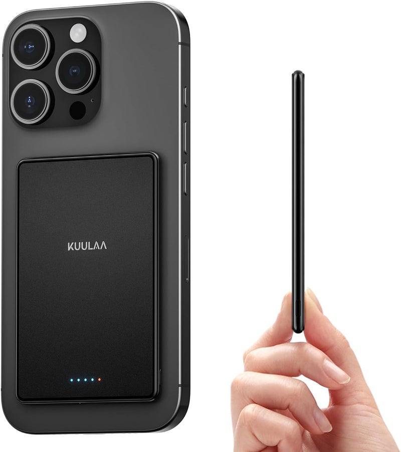 KUULAA Magsafe Power Bank 5000mAh 20W, Wireless Portable Charger Fast Charging, Magnetic Battery Pack Compatible with iPhone 17/16/15/14/13/12 Serie - Matte Black - Image 1