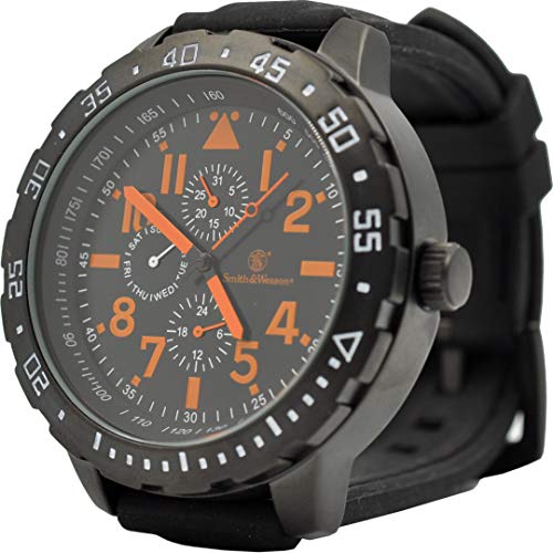 Smith & Wesson Men's Calibrator Watch, 5 ATM, Stainless Steel Caseback, Black Rubber Strap, Blue Numbers, Tactical Watch, Precision Quart, Scratch Resistant, Father's Day Gift, 51mm - Image 1