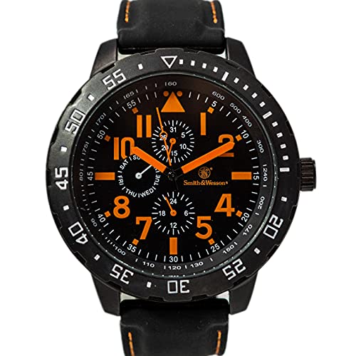 Smith & Wesson Men's Calibrator Watch, 5 ATM, Stainless Steel Caseback, Black Rubber Strap, Blue Numbers, Tactical Watch, Precision Quart, Scratch Resistant, Father's Day Gift, 51mm - Image 2