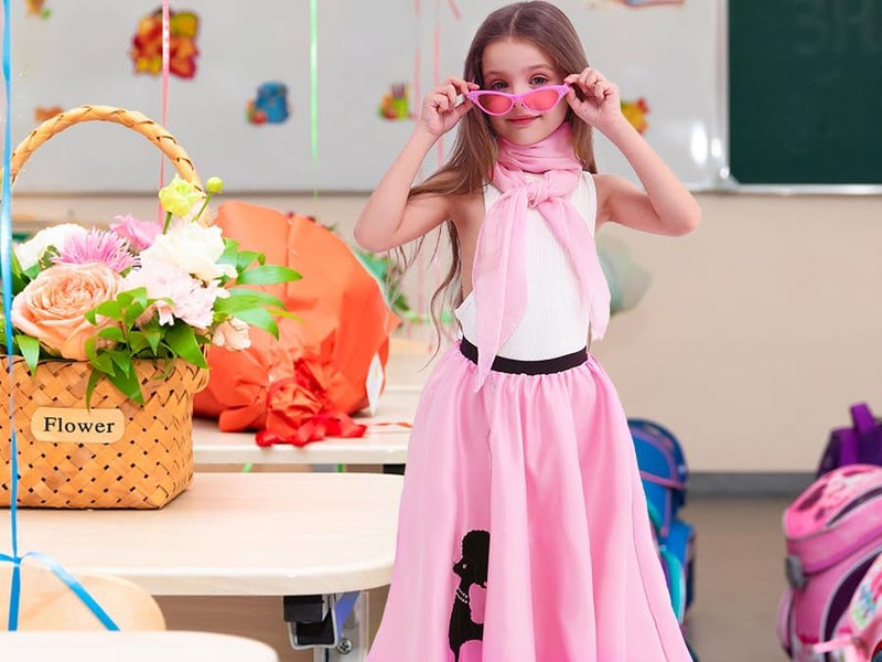 Wizland 100 Days of School Costume Poodle Skirts for Grils 1950s Outfits Costumes Grils 5pcs Sock Hop Dresses With Socks Scarf Glasses S 46 - Image 5