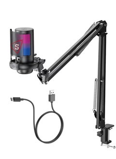 Bukela Spark USB Gaming Microphone , Condenser Mic with Boom Arm for PC PS4/ PS5/ Mac/Phone with Touch Mute, RGB Lighting,Gain knob & for Streaming,Podcasting  - Image 1
