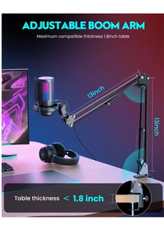 Bukela Spark USB Gaming Microphone , Condenser Mic with Boom Arm for PC PS4/ PS5/ Mac/Phone with Touch Mute, RGB Lighting,Gain knob & for Streaming,Podcasting  - Image 4