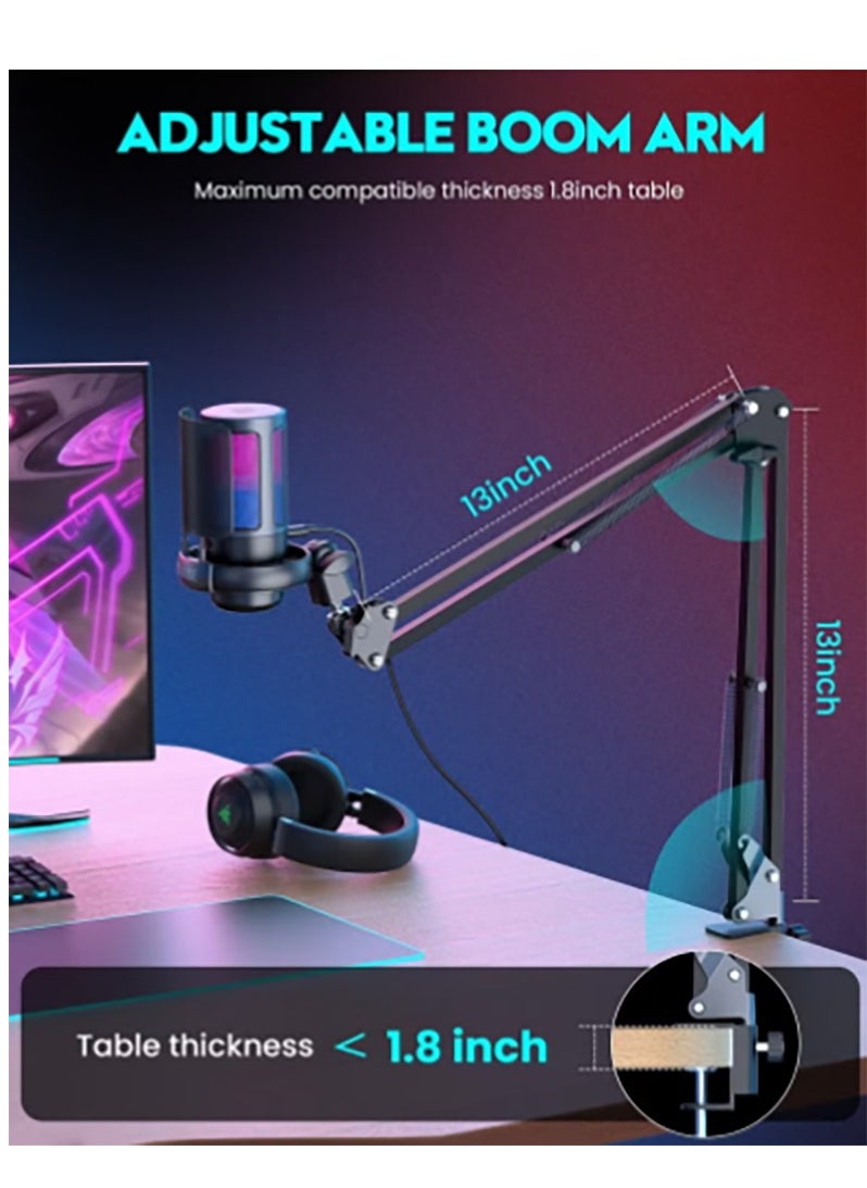 Bukela - Spark USB Gaming Microphone , Condenser Mic with Boom Arm for PC PS4/ PS5/ Mac/Phone with Touch Mute, RGB Lighting,Gain knob & for Streaming,Podcasting - Image 1