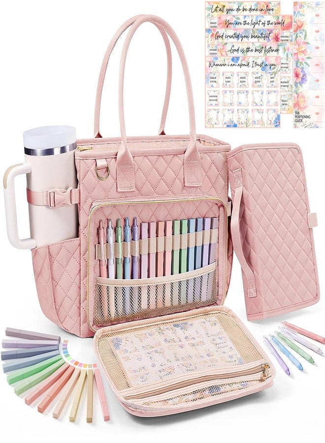 FLOE Large Bible Bag with Bible Cover Case for Women, Quilted Church Tote Bag Bible Carrying Case w/Shoulder Strap, Bible Study Supplies Journaling Kit Bible Accessories Christmas Christian Gifts for Women - Image 1
