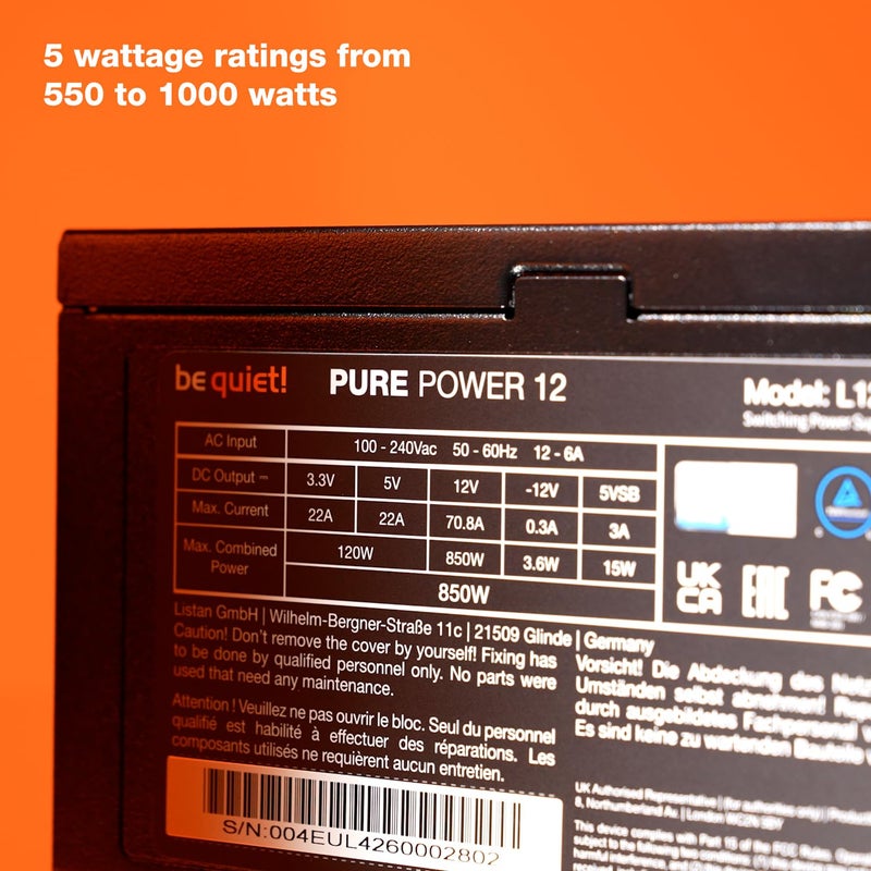 be quiet! Pure Power 12 850W PSU | 80 Plus Gold | ATX 3.1 | PCIe 5.1 GPU Support Power Supply | Silent 120mm Fan | High Performance 12V-Rail | Black | BP004US | 10 Year Warranty - Image 5