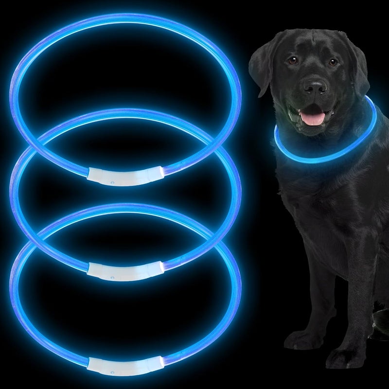 Weewooday 3 Pieces LED Dog Collar Light Up Dog Collars Rechargeable Dog Lights for Night Walking Adjustable Lighted Dog Collars for Night for Large Medium Small Dogs (Blue,Classic Style) - Image 1