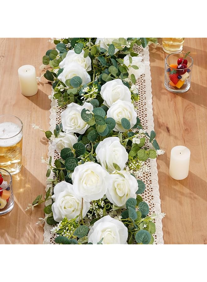 erorex Artificial Eucalyptus Garland With Flowers 5.9Ft Fake Rose Gypsophila Garland Faux Floral Garland Greenery Garland For Table Wedding Bedroom Party Wall Decor - Image 3