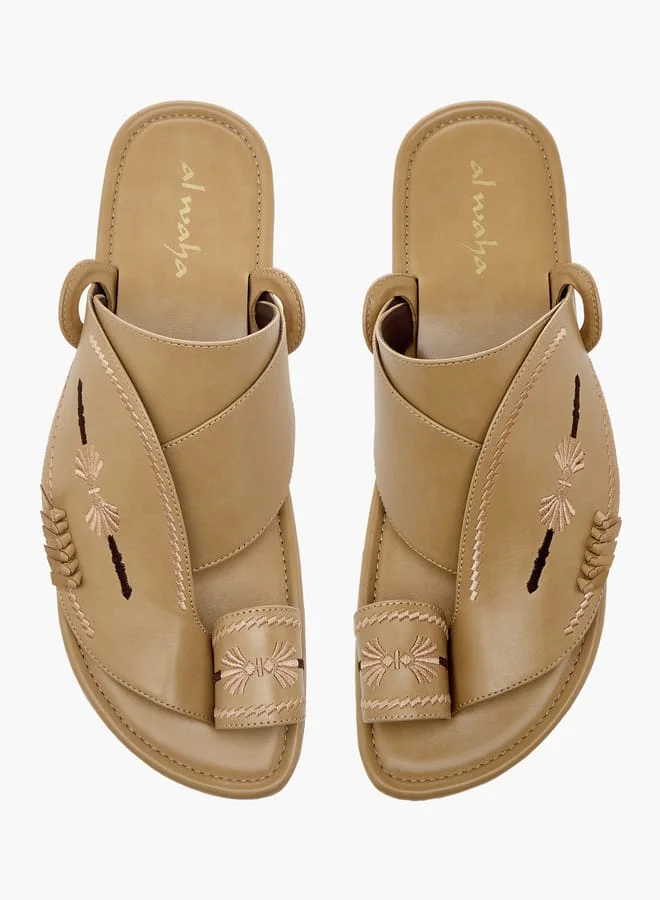 Al Waha Men Embroidered Slip-On Arabic Sandals with Toe Loop