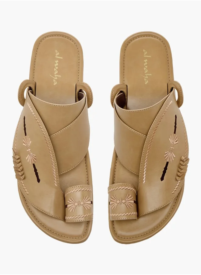 Al Waha Men Embroidered Slip-On Arabic Sandals with Toe Loop