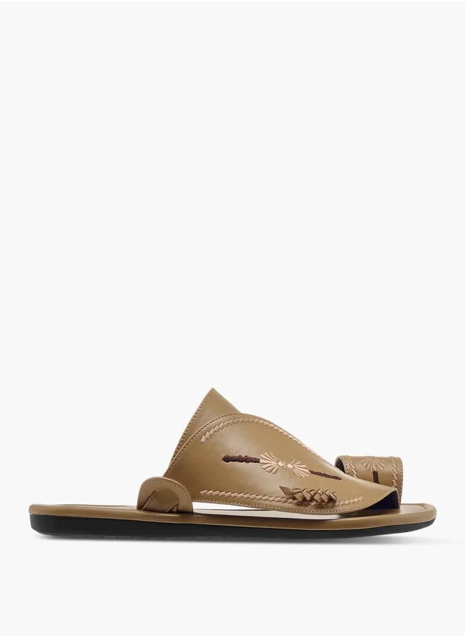 Al Waha Men Embroidered Slip-On Arabic Sandals with Toe Loop
