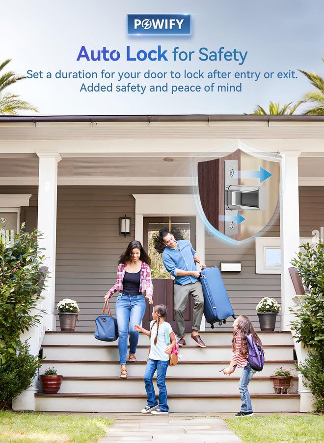 POWIFY Keyless Entry Door Lock with Handle, APP Control Smart Front Door Lock Set, Keypad Door Lock with Handle, Keypad Deadbolt Auto Lock, Easy to Install, Bluetooth, Black - Image 3