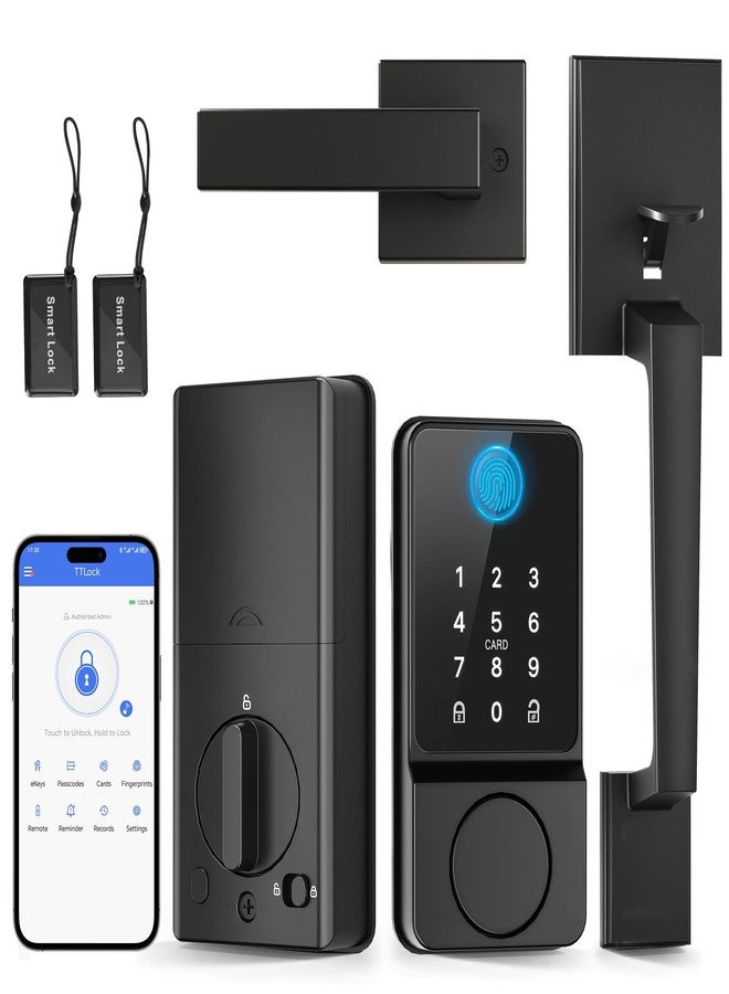 POWIFY Keyless Entry Door Lock with Handle, APP Control Smart Front Door Lock Set, Keypad Door Lock with Handle, Keypad Deadbolt Auto Lock, Easy to Install, Bluetooth, Black - Image 1