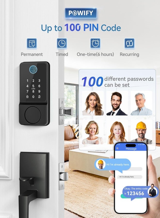 POWIFY Keyless Entry Door Lock with Handle, APP Control Smart Front Door Lock Set, Keypad Door Lock with Handle, Keypad Deadbolt Auto Lock, Easy to Install, Bluetooth, Black - Image 4