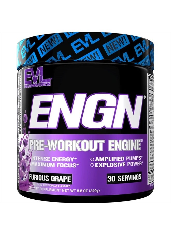 Evlution - EVL Intense Pre Workout with Creatine - Pre Workout Powder Drink for Lasting Energy Focus and Recovery - ENGN Energizing Pre Workout for Men with Beta Alanine Caffeine and L Theanine (Furious Grape) - Image 1