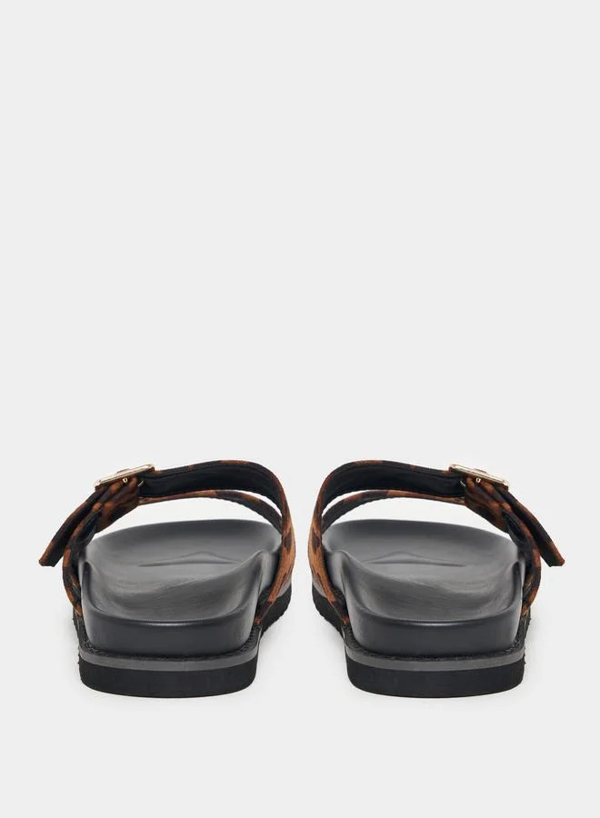 Styli Velvet Double Strap Animal Print Sandals