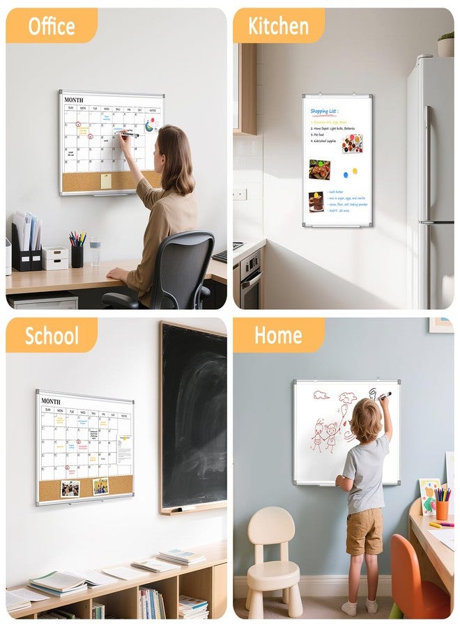 QUEENLINK Dry Erase Calendar Whiteboard for Wall, 24"x18" Magnetic Monthly White Board Cork Board Combo, Double Sided, Aluminum Frame, Wall Hanging Wipe Board for Home, Office, School, Dorm - Image 2