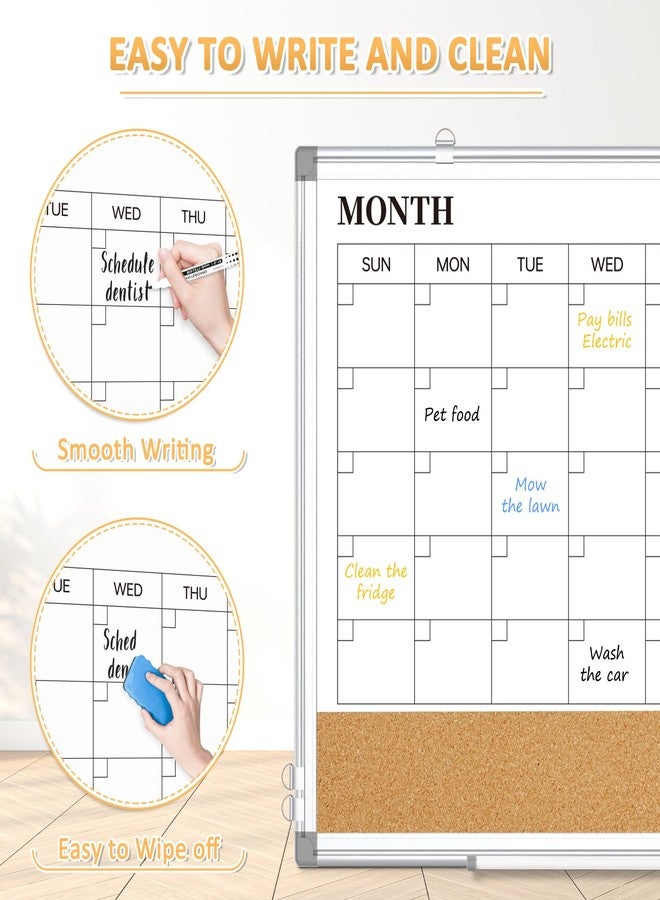 QUEENLINK Dry Erase Calendar Whiteboard for Wall, 24"x18" Magnetic Monthly White Board Cork Board Combo, Double Sided, Aluminum Frame, Wall Hanging Wipe Board for Home, Office, School, Dorm - Image 4