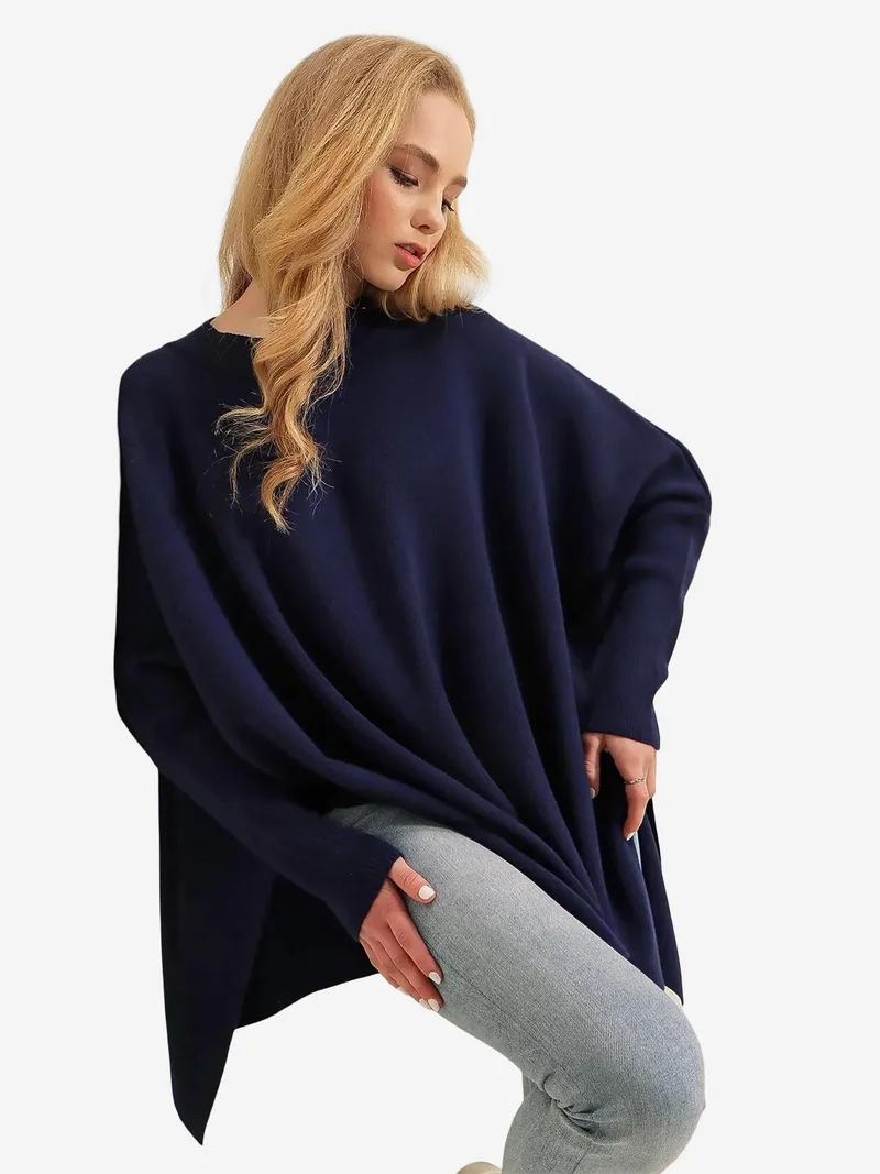 Big Dart Navy Blue BDART Oversized Acrylic Crew Neck Jumper for Women | Best Price UAE